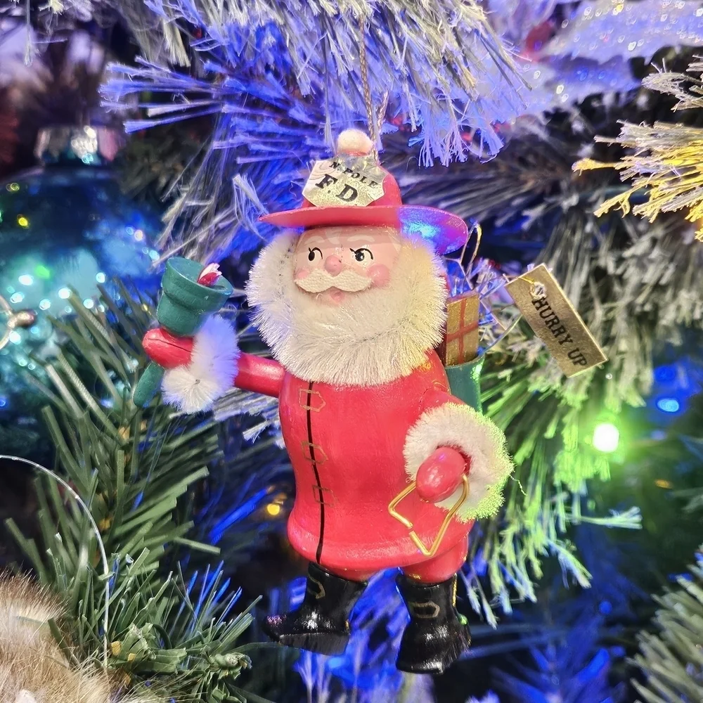VINTAGE Kurt Adler Wooden Fireman Santa Claus Christmas Ornament 1984